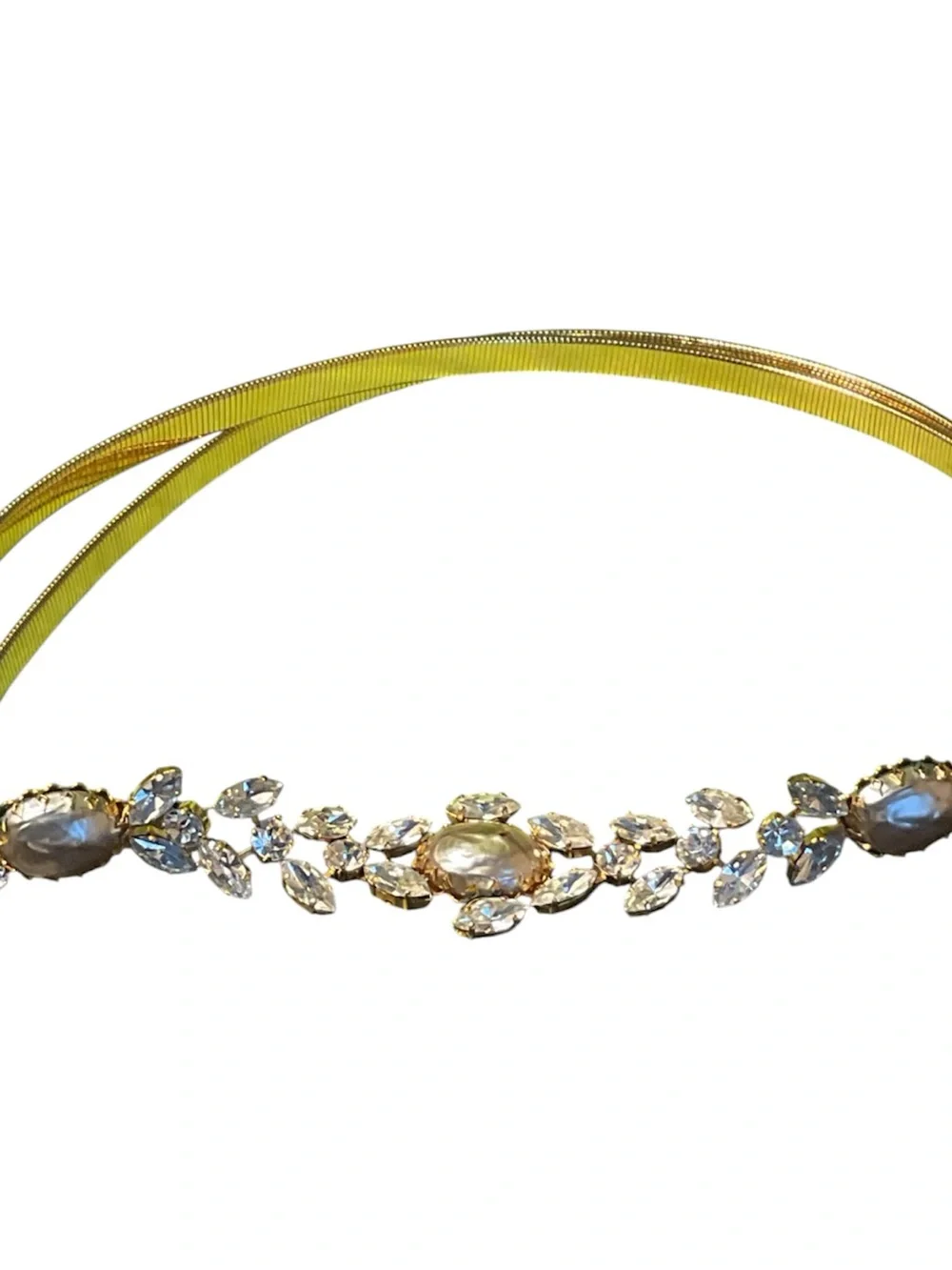 - Vintage Schreiner NY Gold Plated Pearl Crystal Tubogas Belt